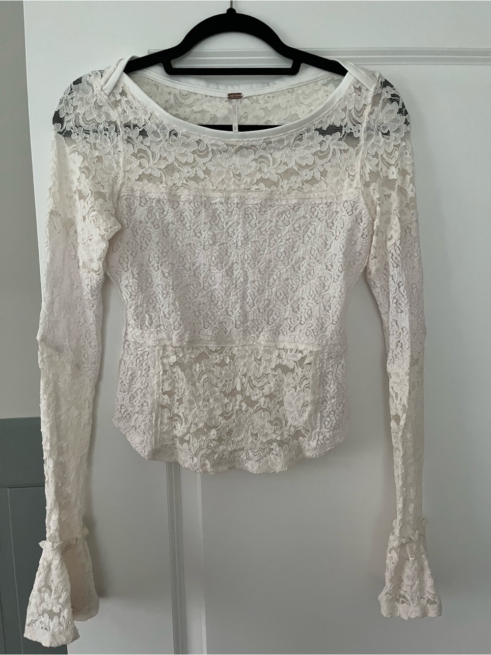 Free People Ivory Floral Lace Long Sleeve Top